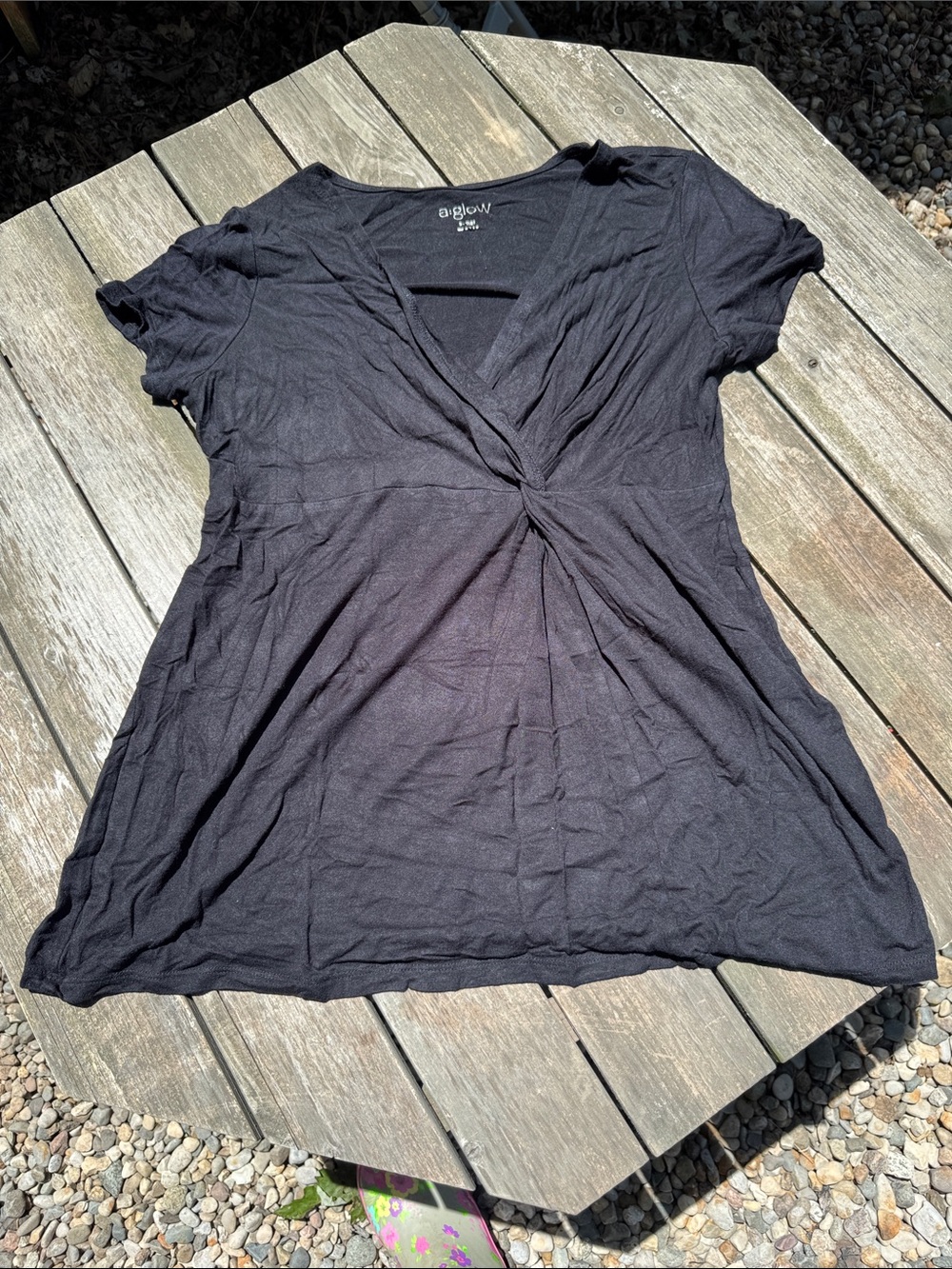 a:glow Black Twist-Front V-Neck Short Sleeve Top